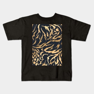 Tiger Fur Pattern (Navy & Gold) Kids T-Shirt